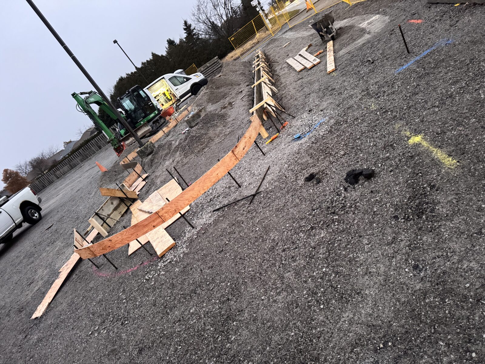 New concrete formwork installed for complex retaining wall construction